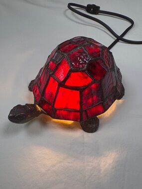 Red Stained Glass Turtle Accent Lamp - Unbranded